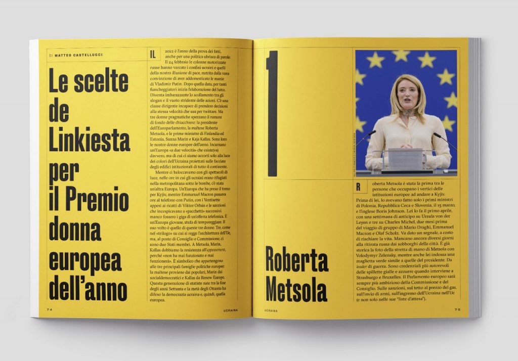 Le pagine del magazine di Linkiesta con il premio donna europea dell'anno