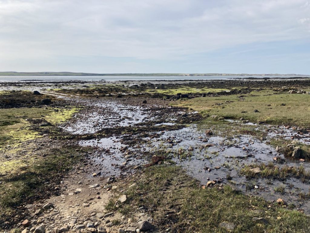 Il terreno scuro incontra l'acqua di mare sulle sponde del Loch Gruinart ad Islay, Scozia (credits Eugenia Torelli)